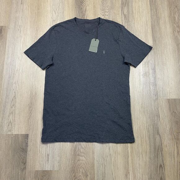 AllSaints Shirt Mens Large Charcoal Ramskull Logo Crewneck Regular Fit NWT - Picture 1 of 11